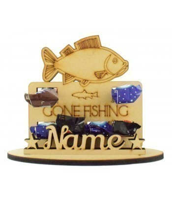 6mm Personalised 'Gone Fishing' Plaque Shape Mini Chocolate Bar Holder on a Stand - Stand Options